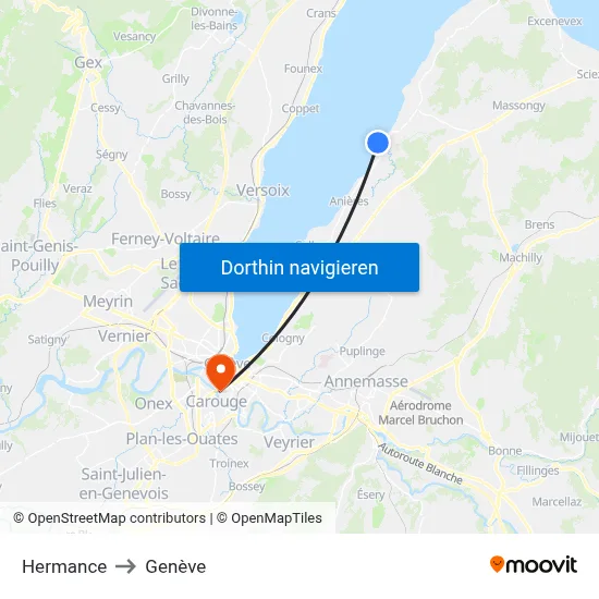 Hermance to Genève map