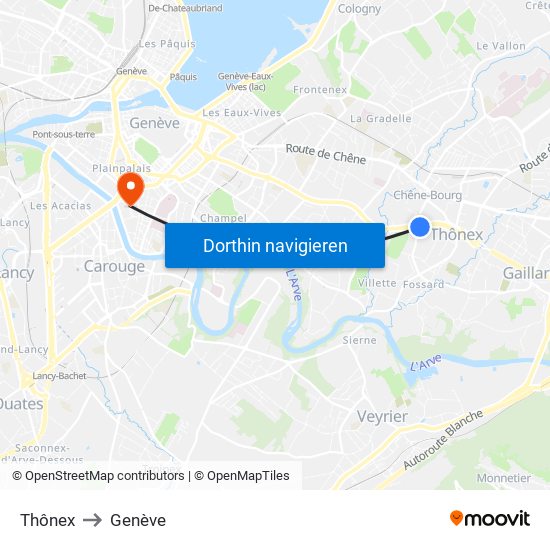 Thônex to Genève map