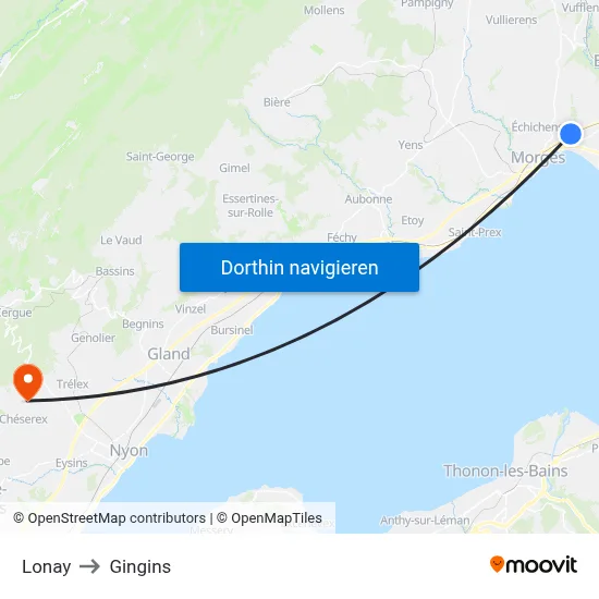 Lonay to Gingins map
