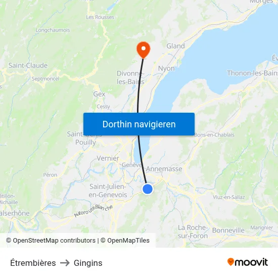 Étrembières to Gingins map