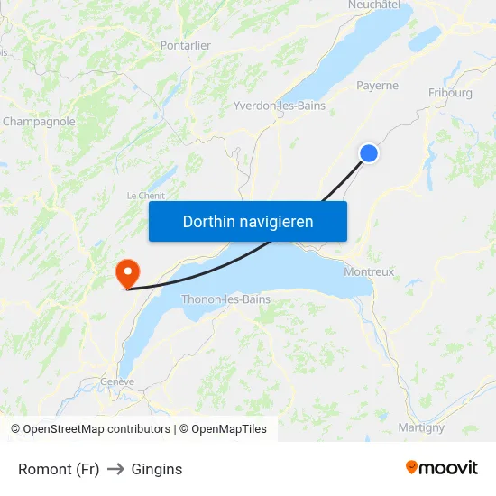 Romont (Fr) to Gingins map