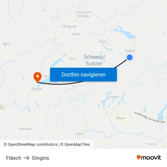 Fläsch to Gingins map