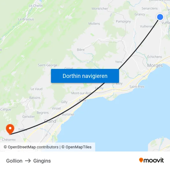 Gollion to Gingins map