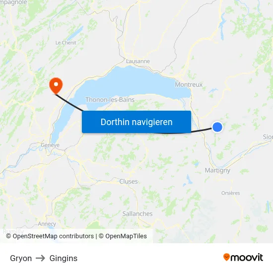 Gryon to Gingins map