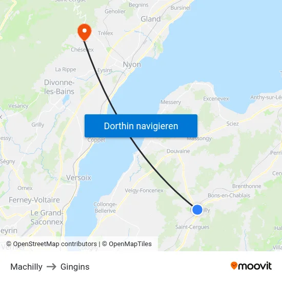 Machilly to Gingins map