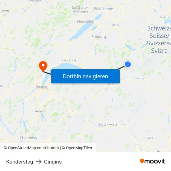 Kandersteg to Gingins map
