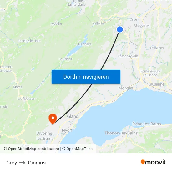 Croy to Gingins map