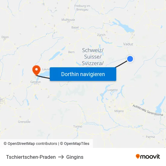 Tschiertschen-Praden to Gingins map