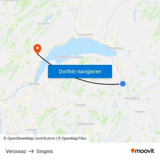 Vérossaz to Gingins map