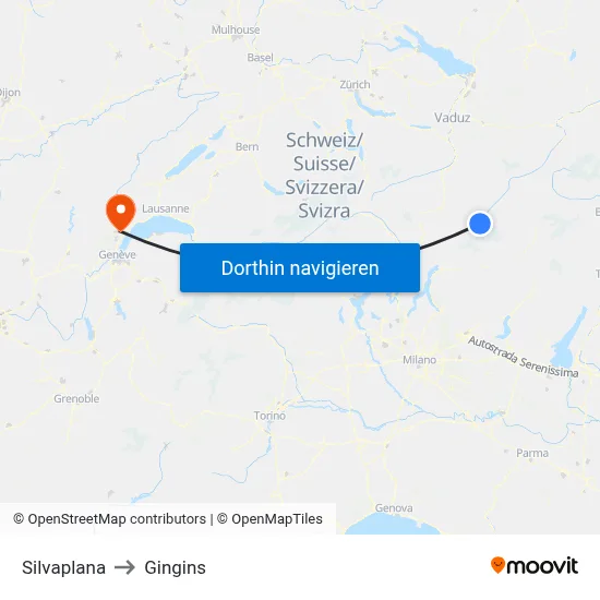 Silvaplana to Gingins map