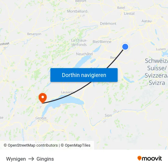 Wynigen to Gingins map