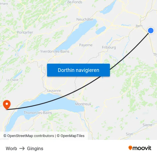 Worb to Gingins map