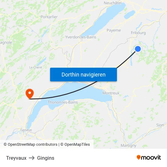 Treyvaux to Gingins map