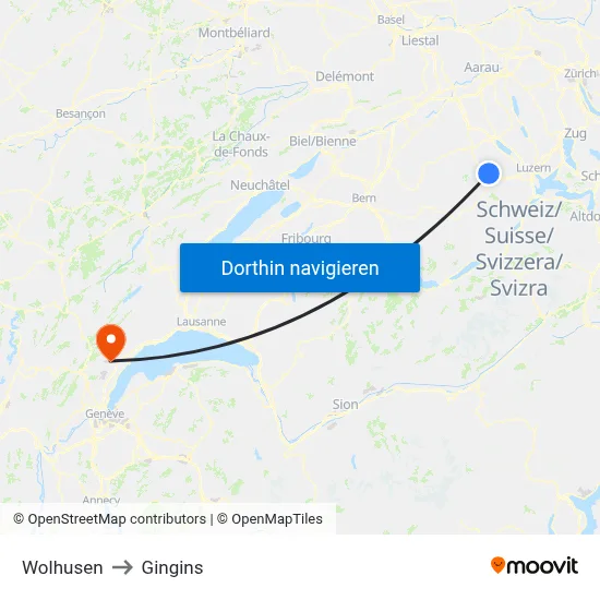 Wolhusen to Gingins map