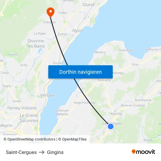Saint-Cergues to Gingins map