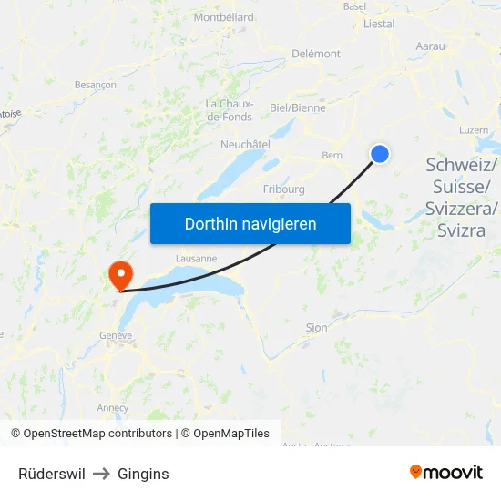 Rüderswil to Gingins map