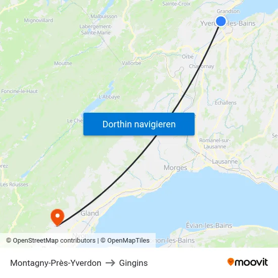 Montagny-Près-Yverdon to Gingins map