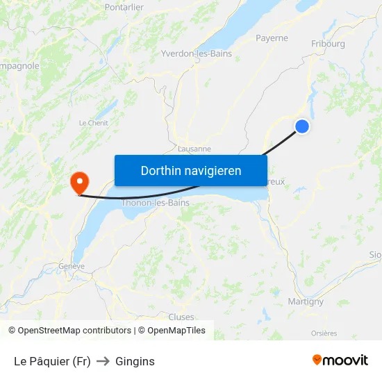 Le Pâquier (Fr) to Gingins map