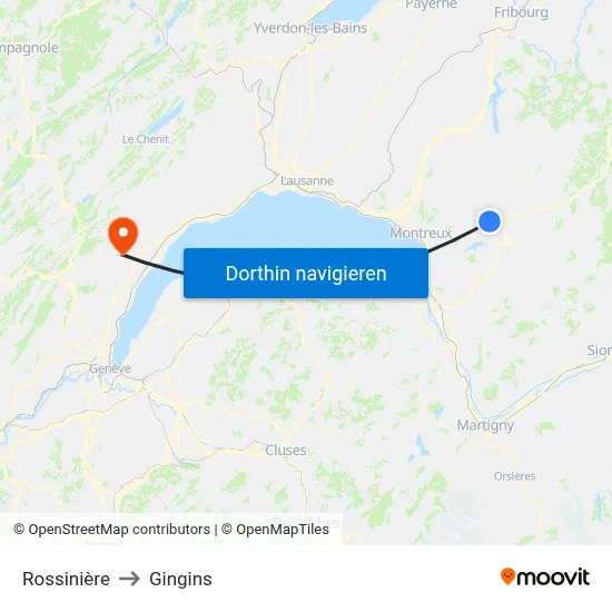 Rossinière to Gingins map