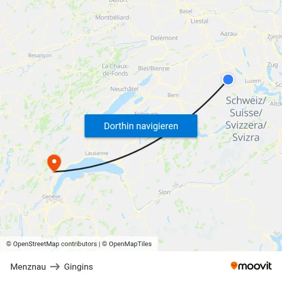 Menznau to Gingins map