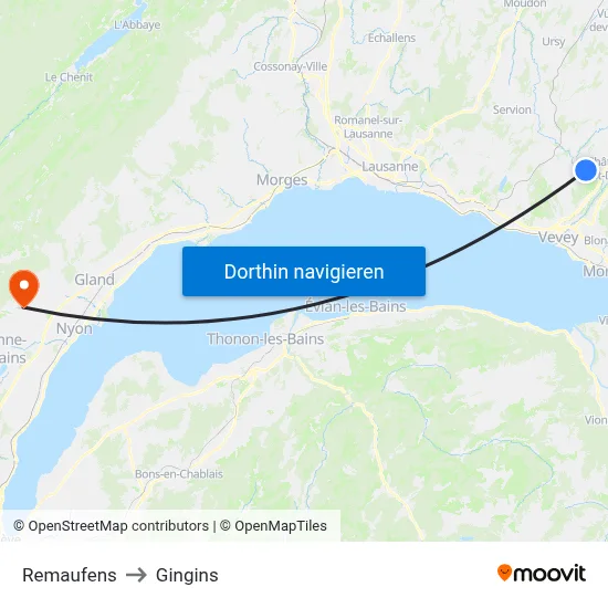 Remaufens to Gingins map