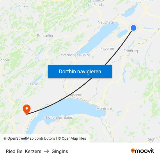 Ried Bei Kerzers to Gingins map