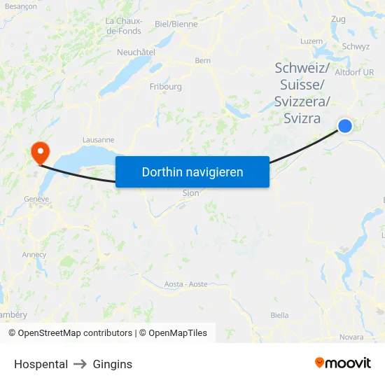 Hospental to Gingins map