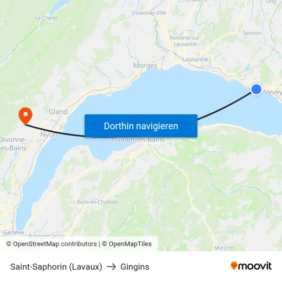 Saint-Saphorin (Lavaux) to Gingins map