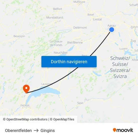 Oberentfelden to Gingins map