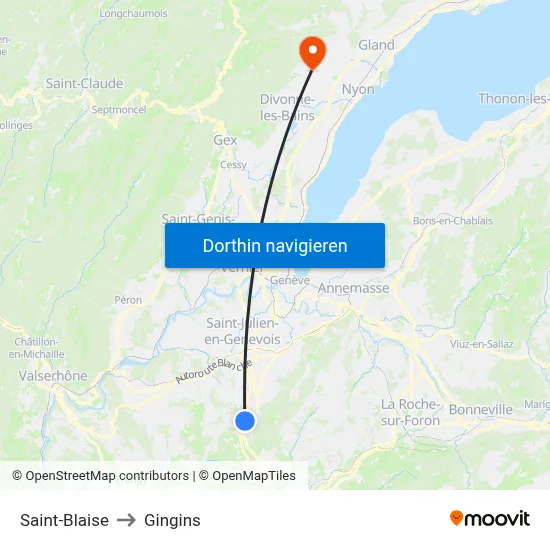 Saint-Blaise to Gingins map