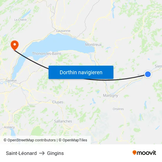 Saint-Léonard to Gingins map