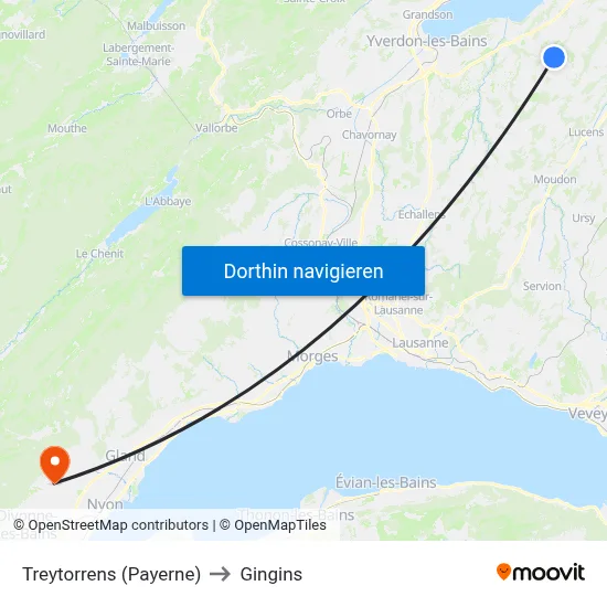 Treytorrens (Payerne) to Gingins map
