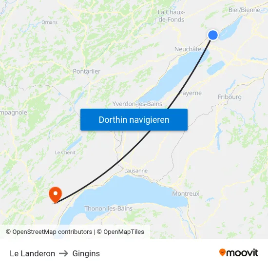 Le Landeron to Gingins map