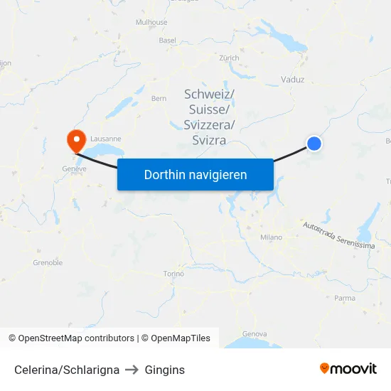 Celerina/Schlarigna to Gingins map
