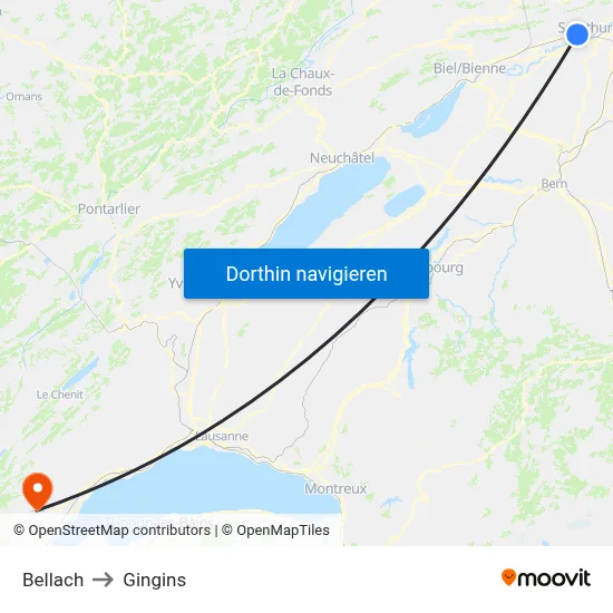 Bellach to Gingins map
