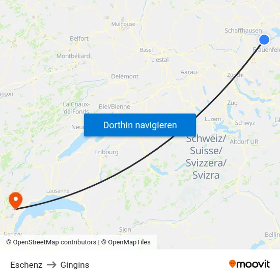 Eschenz to Gingins map