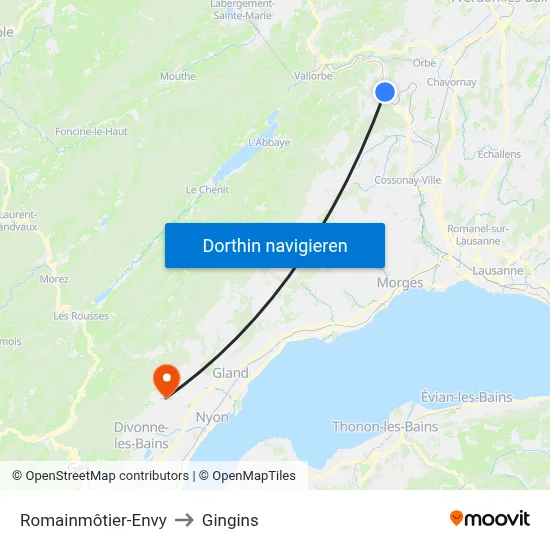 Romainmôtier-Envy to Gingins map