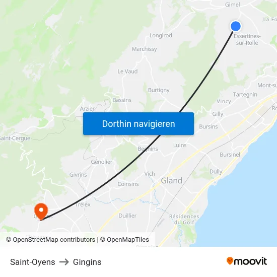 Saint-Oyens to Gingins map