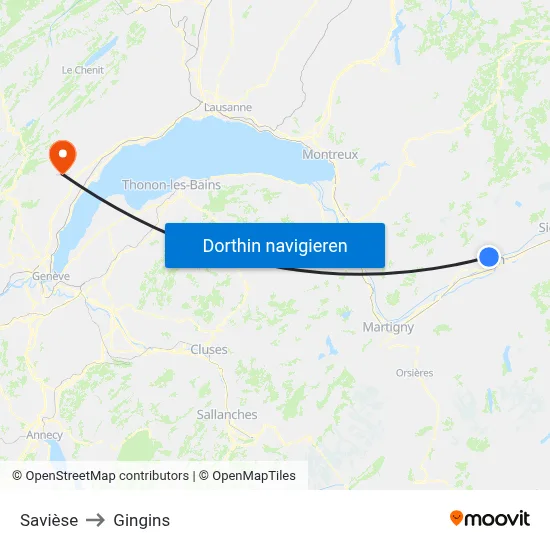 Savièse to Gingins map