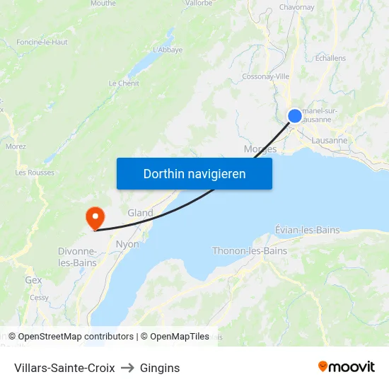 Villars-Sainte-Croix to Gingins map