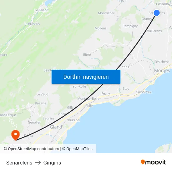 Senarclens to Gingins map