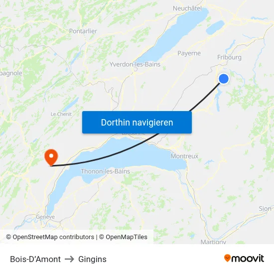 Bois-D’Amont to Gingins map