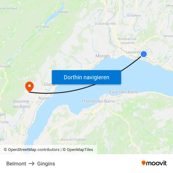 Belmont to Gingins map