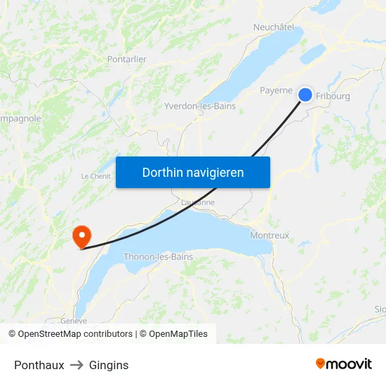 Ponthaux to Gingins map