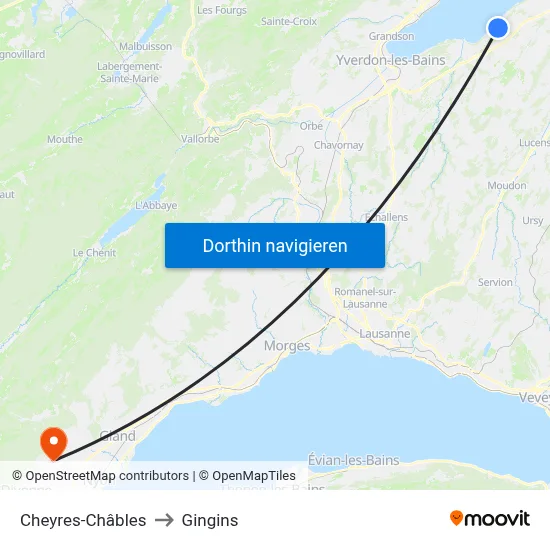 Cheyres-Châbles to Gingins map