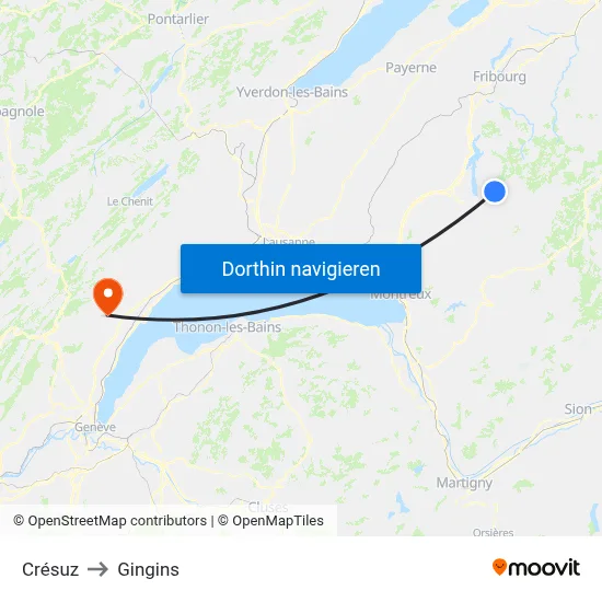 Crésuz to Gingins map