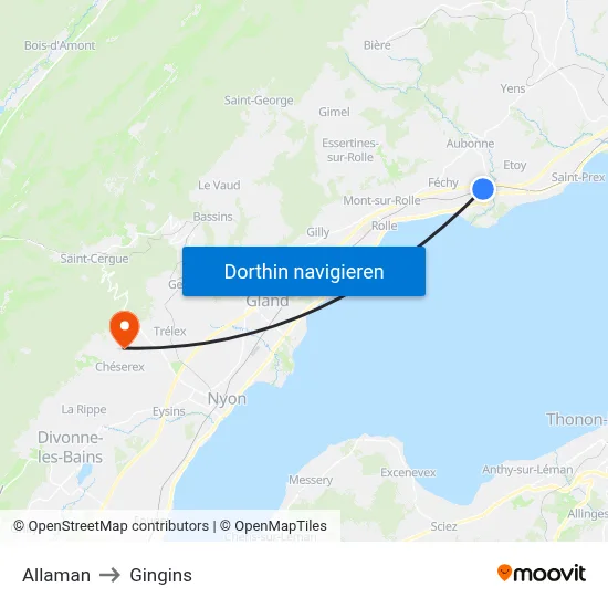 Allaman to Gingins map