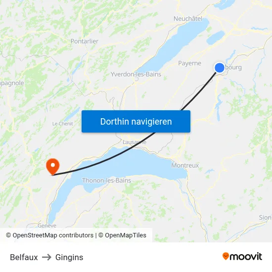 Belfaux to Gingins map
