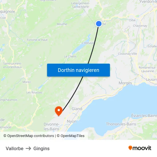 Vallorbe to Gingins map