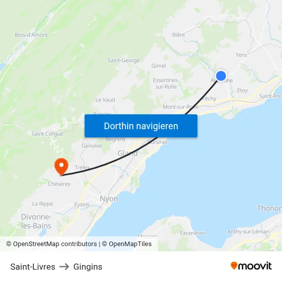 Saint-Livres to Gingins map